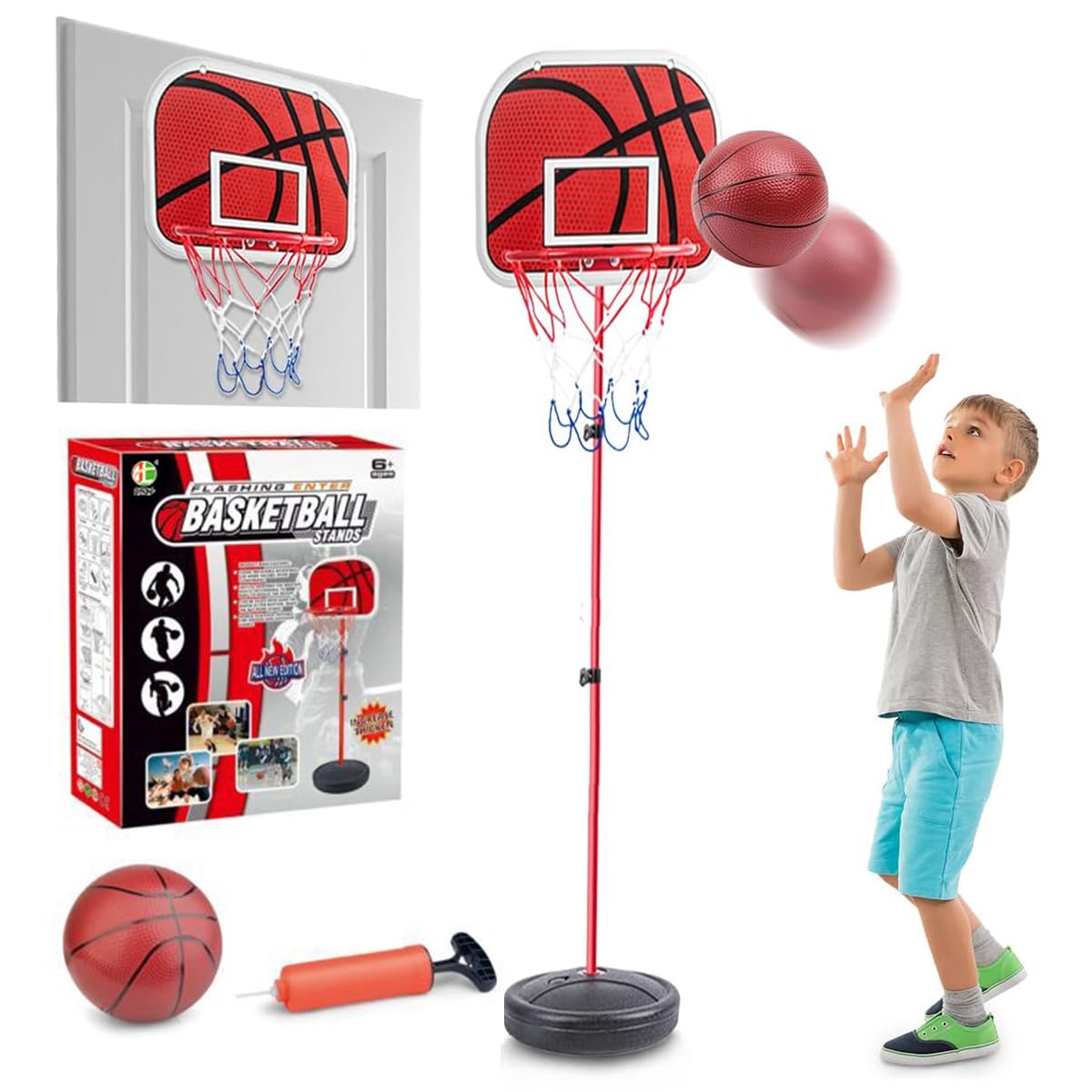 Adjustable Kids Basketball Hoop Set Indoor Outdoor Mini Basketball Stand