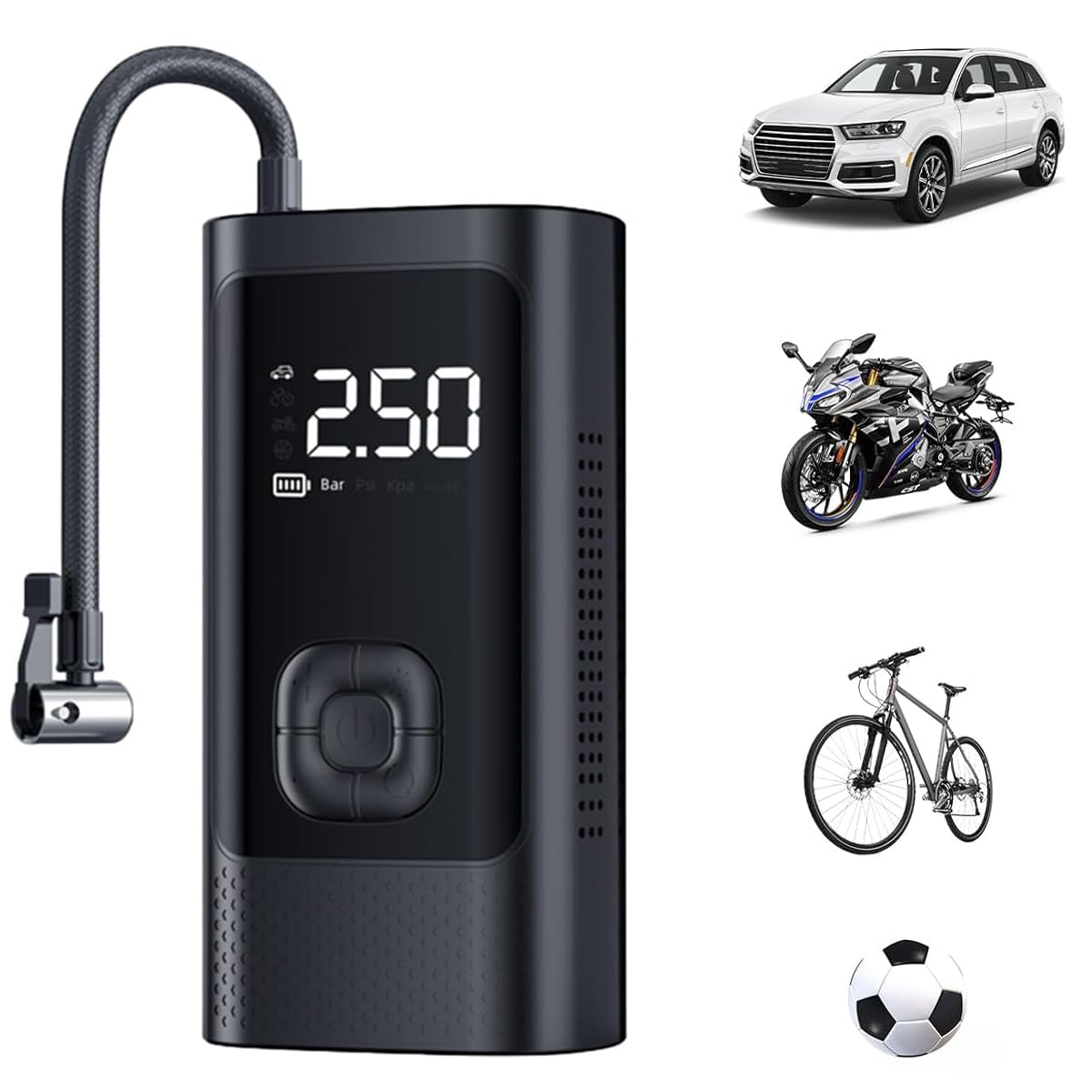 Tire Inflator Portable Air Compressor, Inflation Cordless Air Pump with Tire