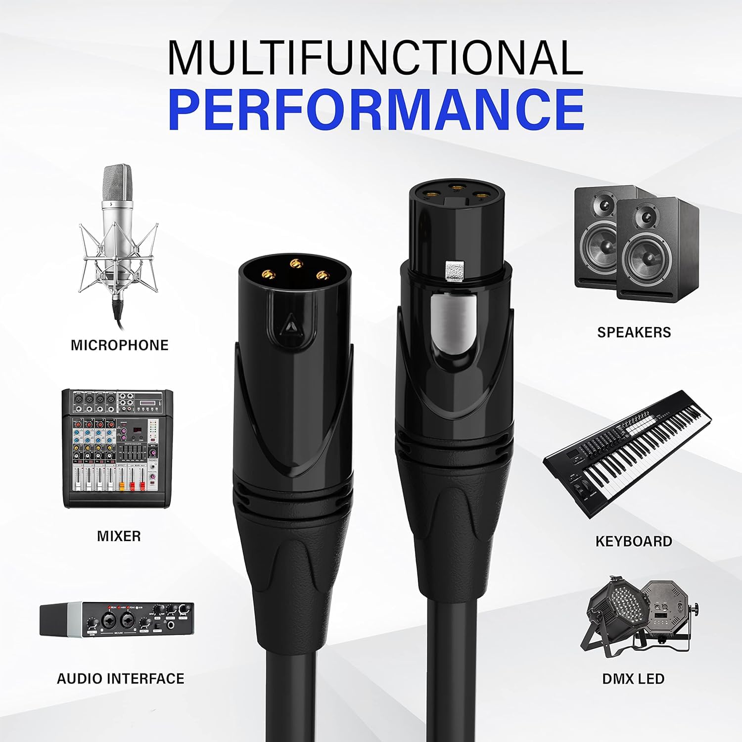 2m 3 Pin XLR Male to Female Microphone Audio Cable, Durable Anti-Oxidation Copper Wire for Powered Speakers, Studio Mic & DMX Stage Lights