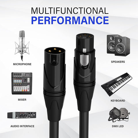 2m 3 Pin XLR Male to Female Microphone Audio Cable, Durable Anti-Oxidation Copper Wire for Powered Speakers, Studio Mic & DMX Stage Lights