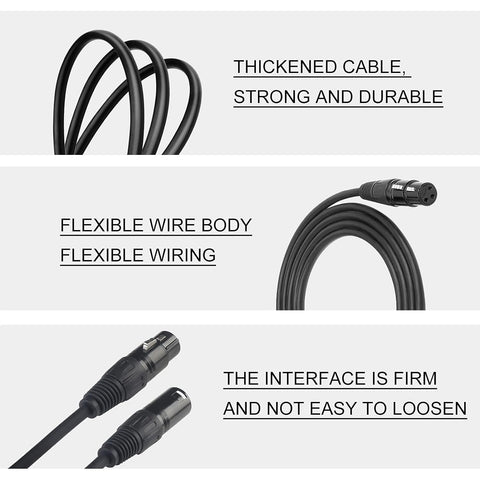 2m 3 Pin XLR Male to Female Microphone Audio Cable, Durable Anti-Oxidation Copper Wire for Powered Speakers, Studio Mic & DMX Stage Lights