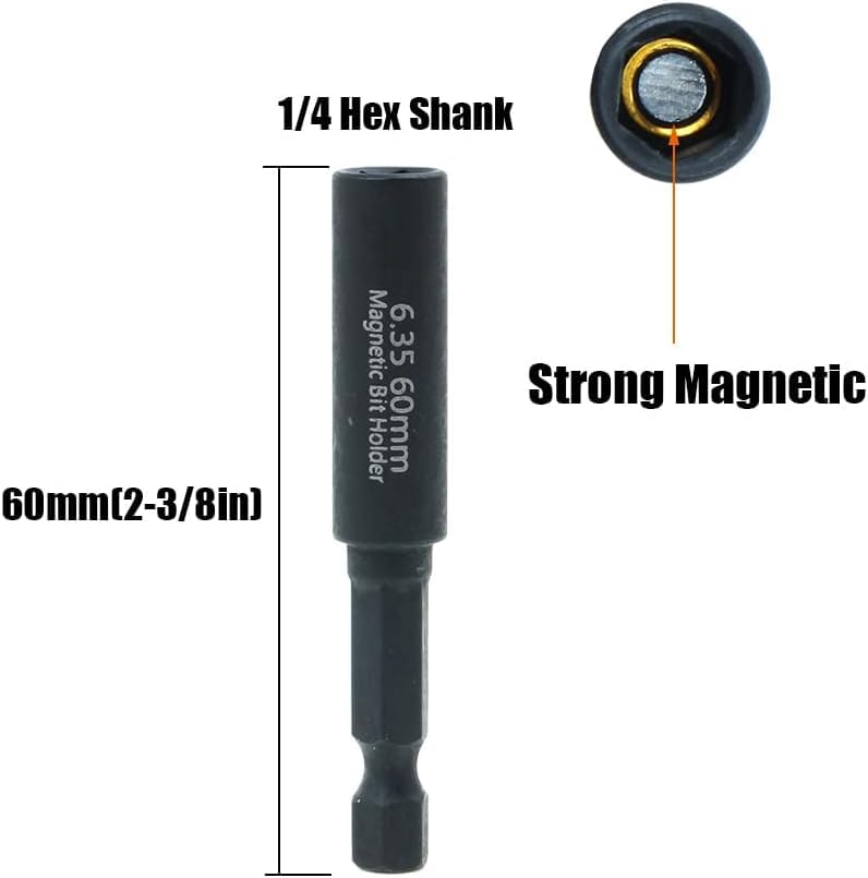 6Pcs CR‑V Steel Magnetic Impact Screwdriver Bits, 1/4" Hex Shank