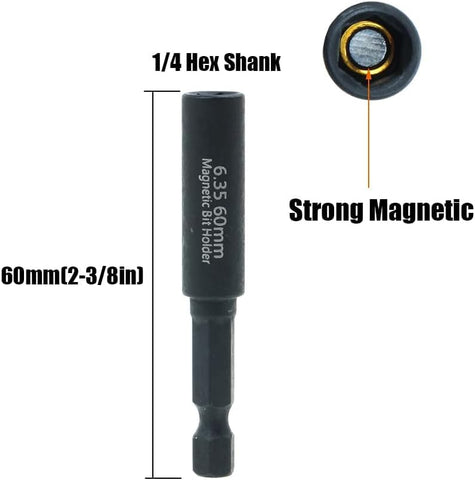 6Pcs CR‑V Steel Magnetic Impact Screwdriver Bits, 1/4" Hex Shank