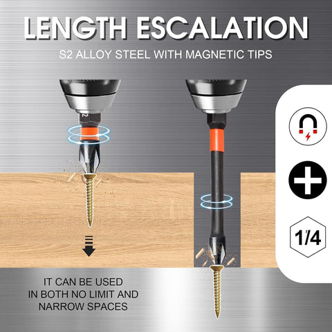 6Pcs CR‑V Steel Magnetic Impact Screwdriver Bits, 1/4" Hex Shank
