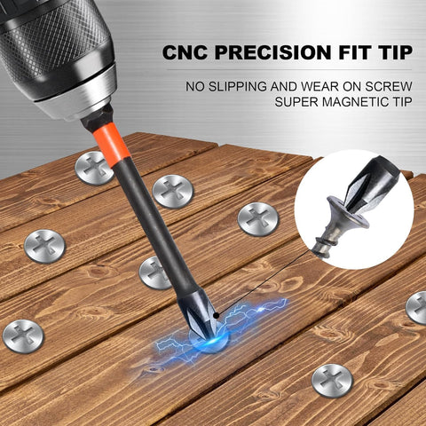 6Pcs CR‑V Steel Magnetic Impact Screwdriver Bits, 1/4" Hex Shank