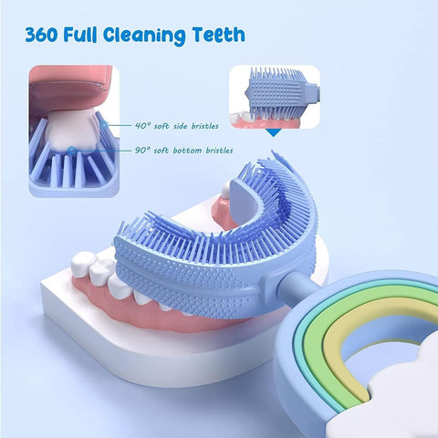 Kids U-Shaped Silicone Toothbrush for Ages 2-6, Manual 360° Oral Cleaning