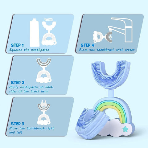 Kids U-Shaped Silicone Toothbrush for Ages 2-6, Manual 360° Oral Cleaning