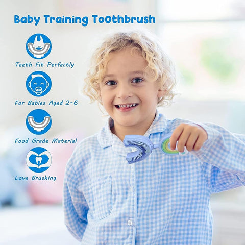 Kids U-Shaped Silicone Toothbrush for Ages 2-6, Manual 360° Oral Cleaning