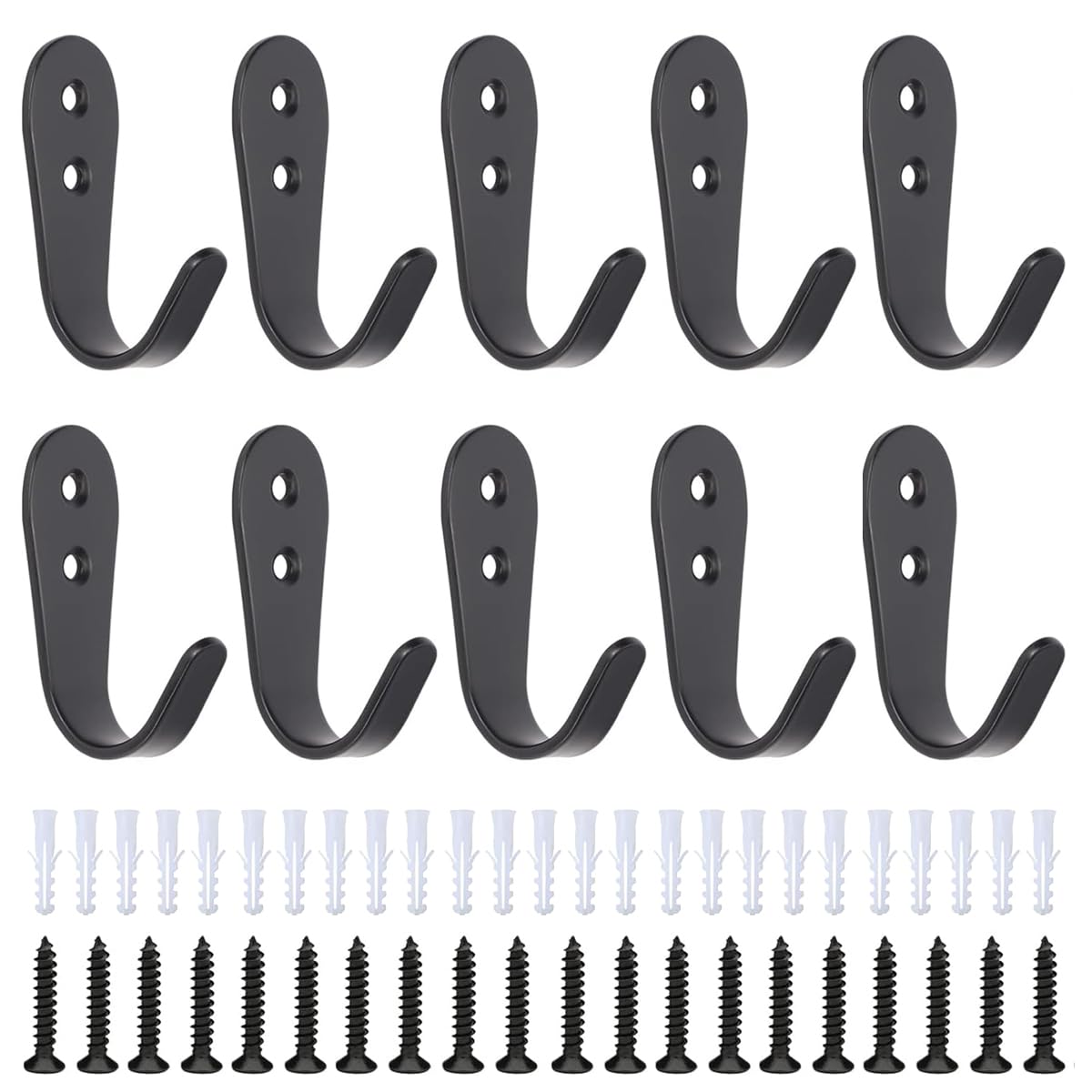 Black Stainless Steel Wall Hooks 10 Pack Heavy Duty Double Screw Coat Hooks Wall