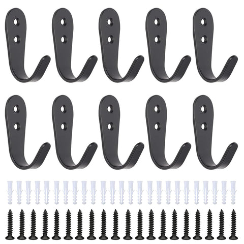 Black Stainless Steel Wall Hooks 10 Pack Heavy Duty Double Screw Coat Hooks Wall