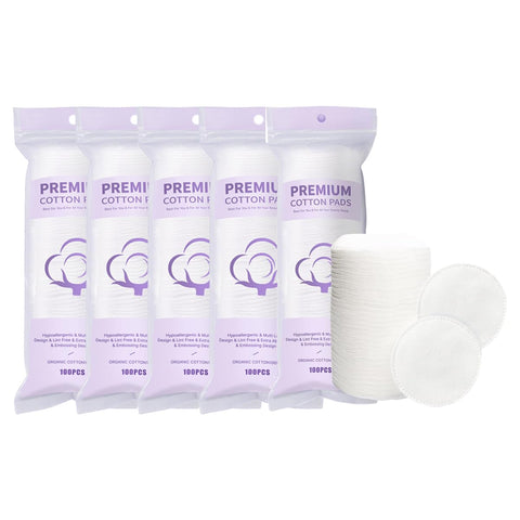 100PCS Cotton Rounds, Makeup Remover Pads, 3-Layer Soft Cotton Pads for Face, Dual-Sided Flat Texture Facial Cotton Pads for Makeup Removal, Skincare, Toner and Cleansing 5 Pack