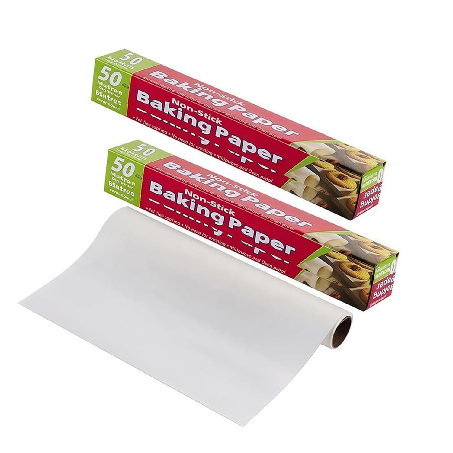 2-Pack Parchment Paper Roll with Cutter (30cm x 50M Each), Non-Stick Oil-Proof Baking Paper, Heat-Resistant for Air Fryer, Oven, Grilling & Steaming, White