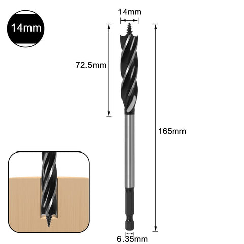6-Piece Auger Drill Bit Set with 4-Flute Fast Cutting Design & Hex Shank