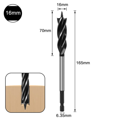 6-Piece Auger Drill Bit Set with 4-Flute Fast Cutting Design & Hex Shank