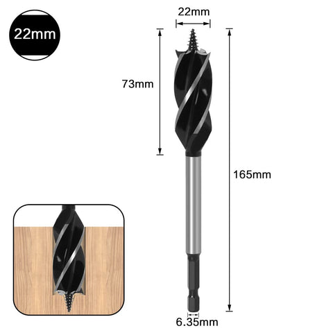 6-Piece Auger Drill Bit Set with 4-Flute Fast Cutting Design & Hex Shank
