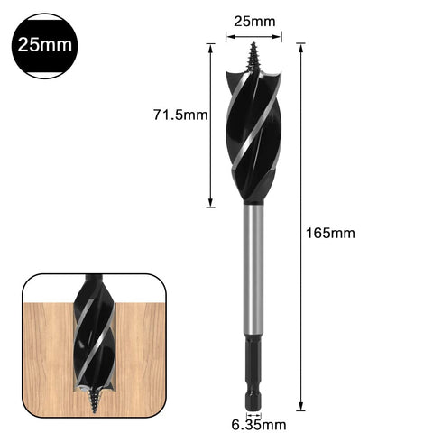 6-Piece Auger Drill Bit Set with 4-Flute Fast Cutting Design & Hex Shank