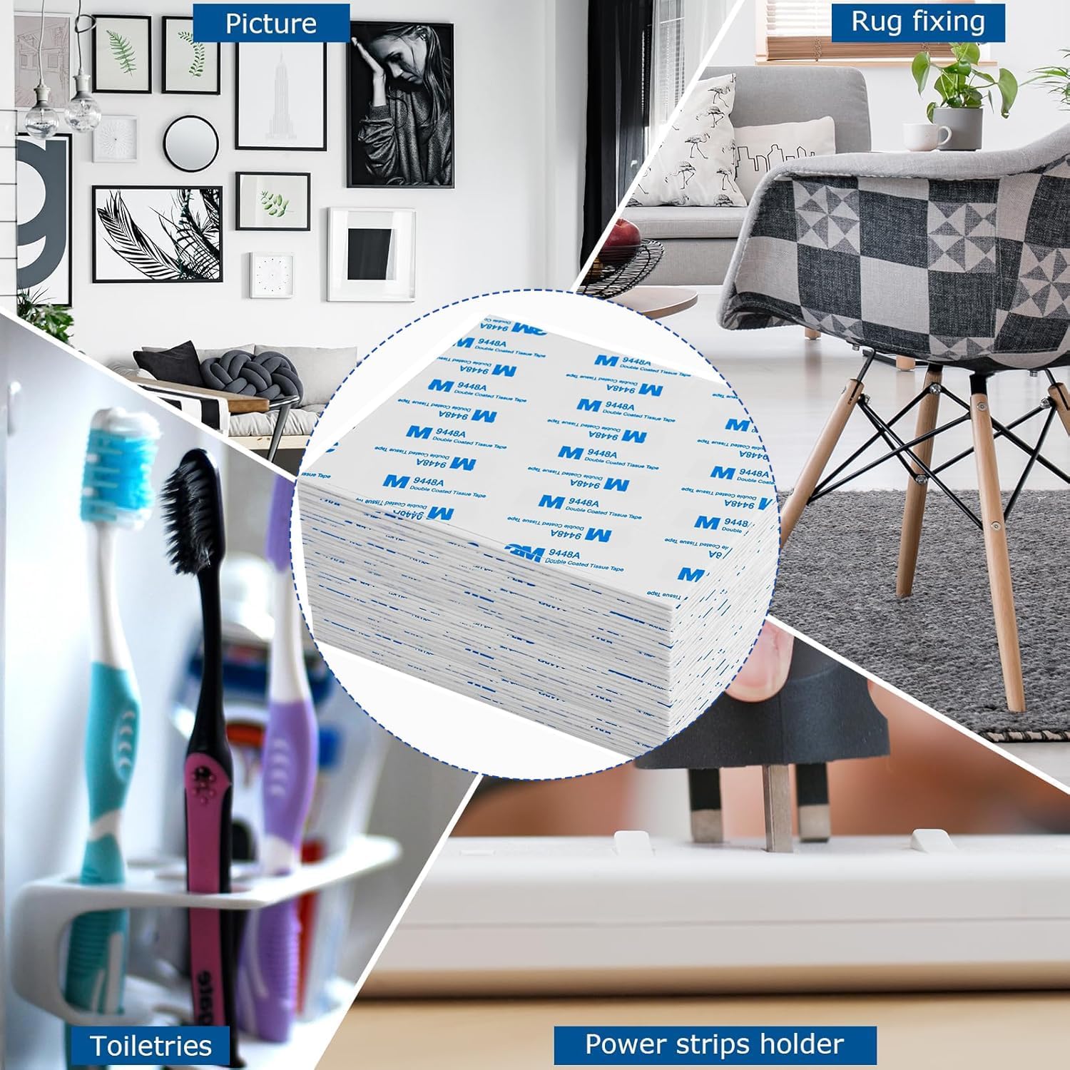 12 Pack Double‑Sided Adhesive Pads,3mm Thick Pre‑Cut Foam Mounting Tape