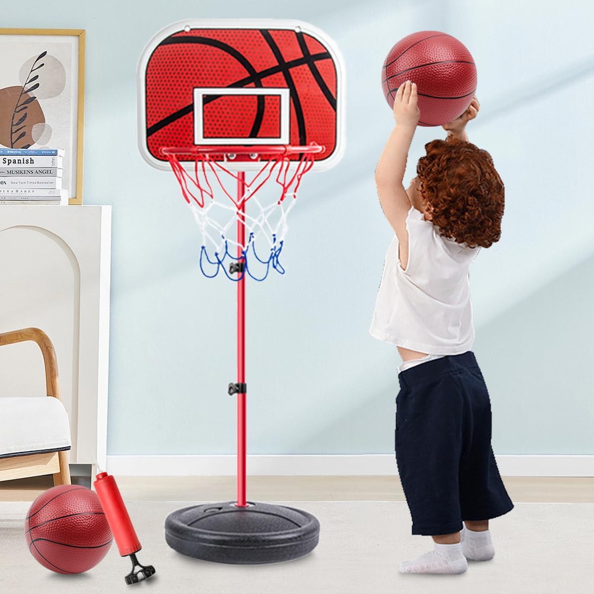 Adjustable Kids Basketball Hoop Set Indoor Outdoor Mini Basketball Stand