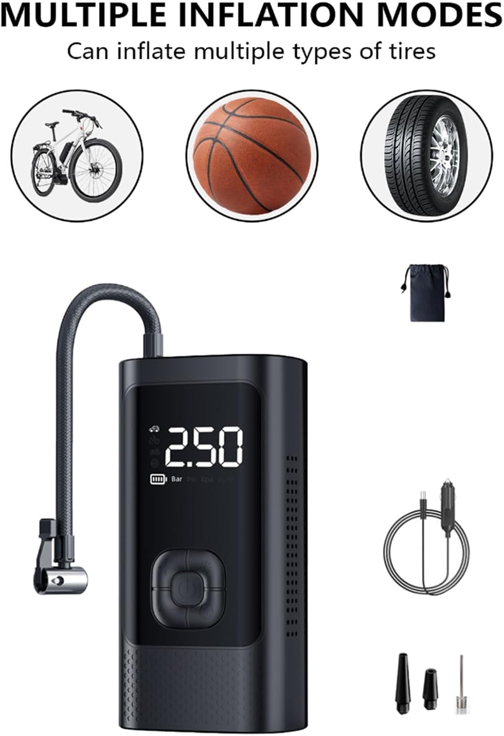 Tire Inflator Portable Air Compressor, Inflation Cordless Air Pump with Tire