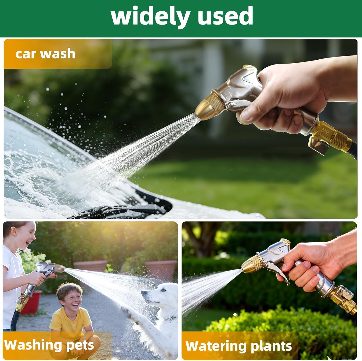 Heavy Duty Metal Garden Hose Nozzle,High Pressure Hand Sprayer with 4 Adjustable