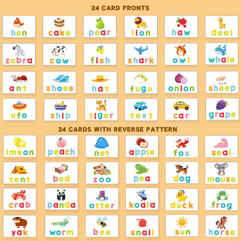 Kids Word Spelling Game for 4–6 Year Olds, Alphabet Cards and Letter Matching Puzzle, English Learning Toy with 34 Letters and 24 Double-Sided Cards, Portable Storage