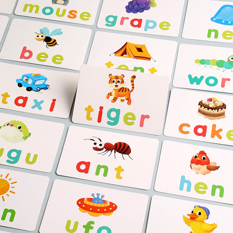 Kids Word Spelling Game for 4–6 Year Olds, Alphabet Cards and Letter Matching Puzzle, English Learning Toy with 34 Letters and 24 Double-Sided Cards, Portable Storage