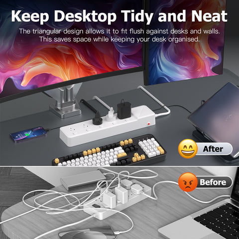 Powerboard with 5 AC Outlets, Individual Switches, 3M Extension Cord, 1 USB-A & 4 USB-C Ports, Retractable USB-C Cable, 850°C Flame Resistant Power Strip for Home Office Kitchen