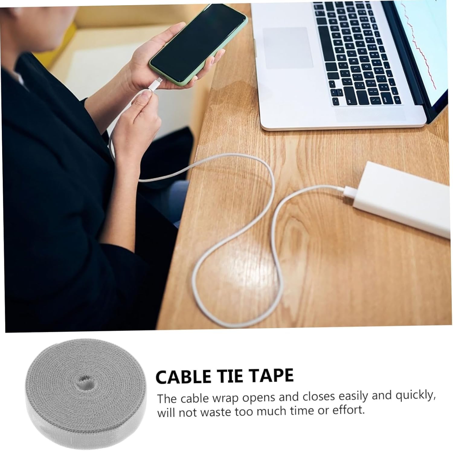 Reusable Hook and Loop Cable Ties, 5 Meter Self-Adhesive Roll for Wire Managemen