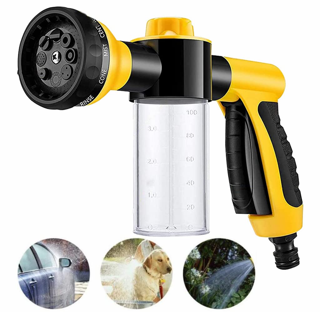 Foam Spray Nozzle for Garden Hose, High Pressure 8 Watering Pattern Foam Blaster