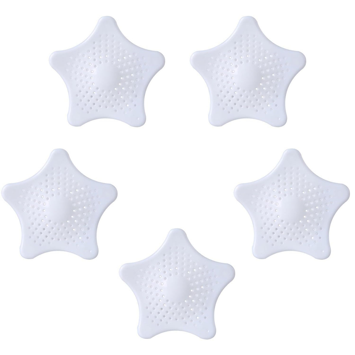 5‑Pack Starfish Shower Drain Hair Catcher,Silicone Stopper with Strong Suction Cup, Easy to Install, Fits Bathroom, Bathtub & Kitchen Sink Drains (White)