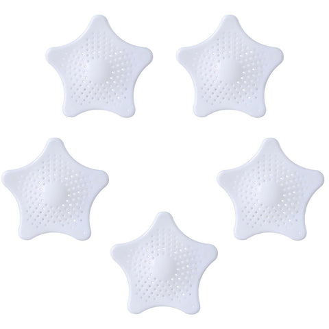 5‑Pack Starfish Shower Drain Hair Catcher,Silicone Stopper with Strong Suction Cup, Easy to Install, Fits Bathroom, Bathtub & Kitchen Sink Drains (White)