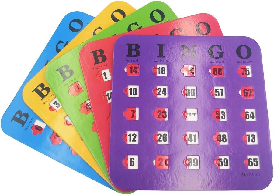 5-Pack Shutter Slide Bingo Cards,Easy-Read Sliding-Window Design for Seniors