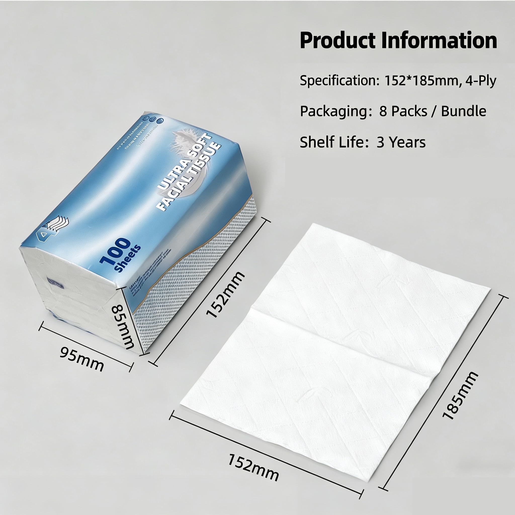 Nomel Facial Tissues, 8 Pack Bulk Tissue Boxes, Soft Absorbent Unscented Paper Tissues for Home, Office, Guest Rooms, Hospitality, Bathroom, Desk and Daily Household Use