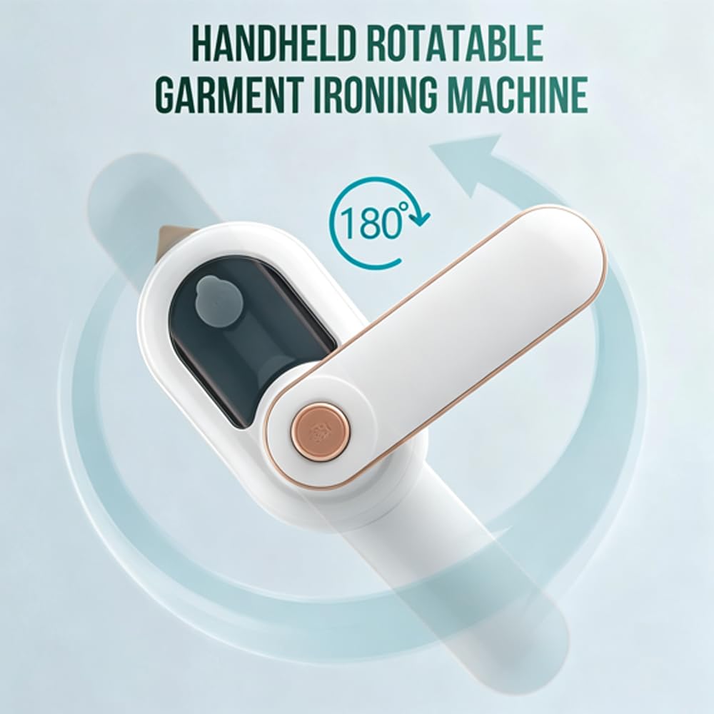 2‑in‑1 Rotary Garment Iron, Portable Handheld Steam Iron with 180° Rotatable Handle, Compact Mini Travel Clothes Steamer, Horizontal & Vertical Ironing for Home, Business Trip, Hotel, Removes Wrinkles for Shirts, Suits & Fabrics
