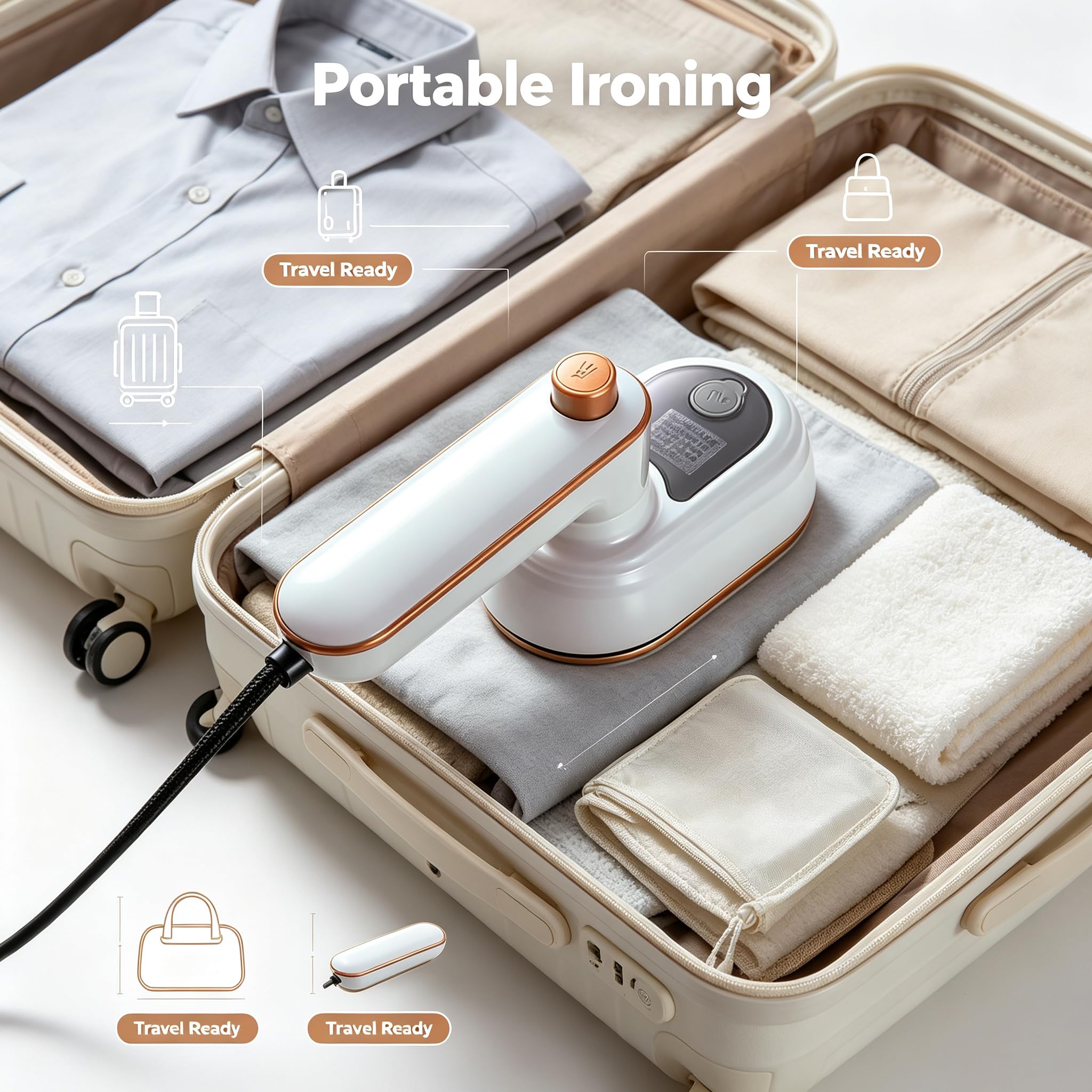 2‑in‑1 Rotary Garment Iron, Portable Handheld Steam Iron with 180° Rotatable Handle, Compact Mini Travel Clothes Steamer, Horizontal & Vertical Ironing for Home, Business Trip, Hotel, Removes Wrinkles for Shirts, Suits & Fabrics