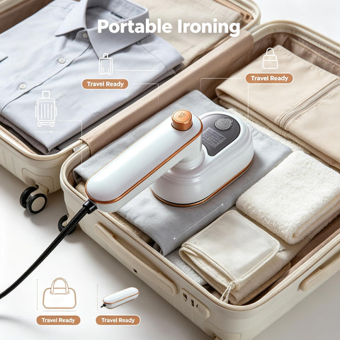 2‑in‑1 Rotary Garment Iron, Portable Handheld Steam Iron with 180° Rotatable Handle, Compact Mini Travel Clothes Steamer, Horizontal & Vertical Ironing for Home, Business Trip, Hotel, Removes Wrinkles for Shirts, Suits & Fabrics