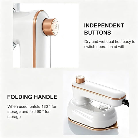 2‑in‑1 Rotary Garment Iron, Portable Handheld Steam Iron with 180° Rotatable Handle, Compact Mini Travel Clothes Steamer, Horizontal & Vertical Ironing for Home, Business Trip, Hotel, Removes Wrinkles for Shirts, Suits & Fabrics