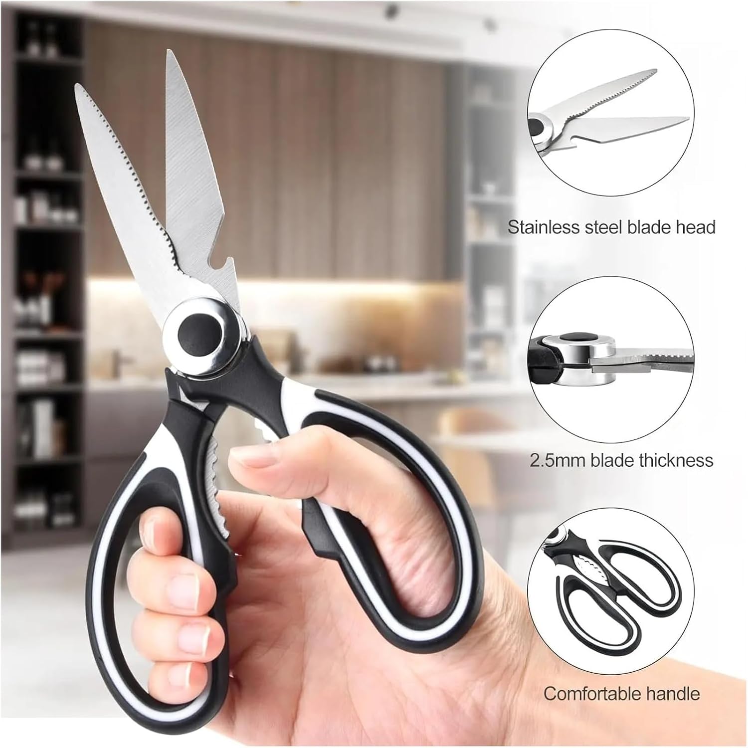 3‑Pack Stainless Steel Kitchen Shears, Heavy‑Duty Multi‑Purpose Scissors, Sharp Durable Food Scissors for Meat, Poultry, Vegetables & Household Tasks
