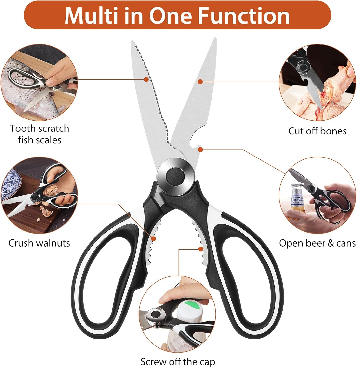 3‑Pack Stainless Steel Kitchen Shears, Heavy‑Duty Multi‑Purpose Scissors, Sharp Durable Food Scissors for Meat, Poultry, Vegetables & Household Tasks