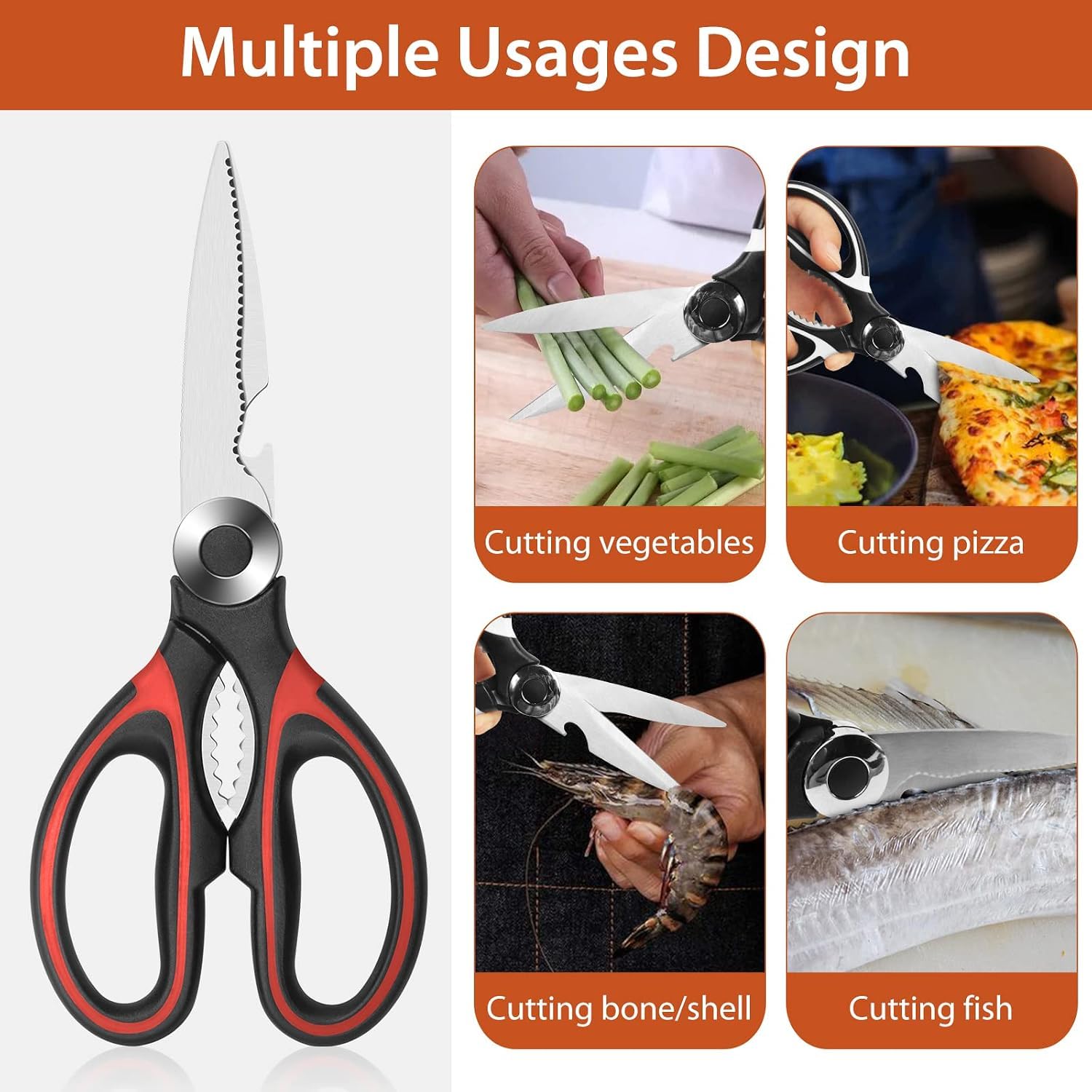 3‑Pack Stainless Steel Kitchen Shears, Heavy‑Duty Multi‑Purpose Scissors, Sharp Durable Food Scissors for Meat, Poultry, Vegetables & Household Tasks