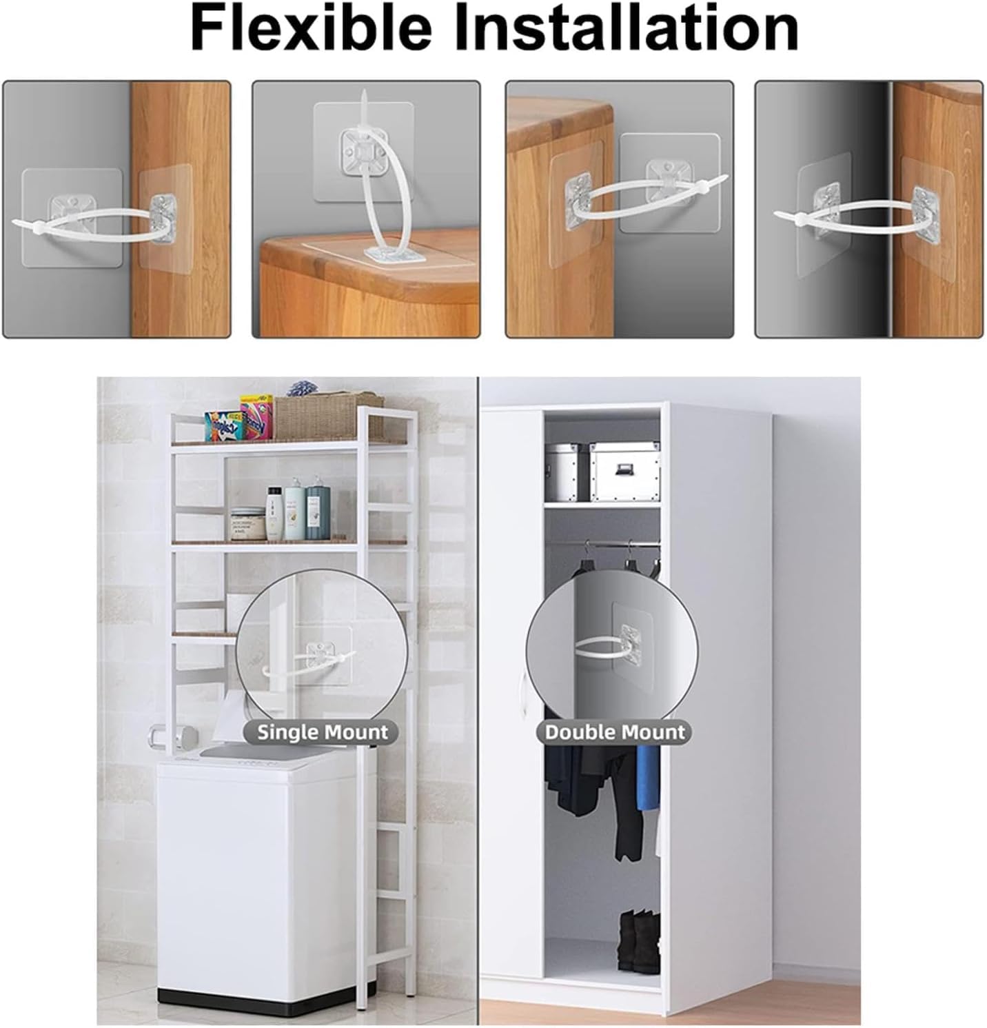 12‑Pack Furniture Anti‑Tip Kit, 7cm Self‑Adhesive Wall Anchors, No‑Drill Child Safety Furniture Straps for Dresser, Bookcase, Cabinet Anti‑Toppling Protection