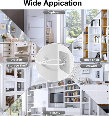 12‑Pack Furniture Anti‑Tip Kit, 7cm Self‑Adhesive Wall Anchors, No‑Drill Child Safety Furniture Straps for Dresser, Bookcase, Cabinet Anti‑Toppling Protection
