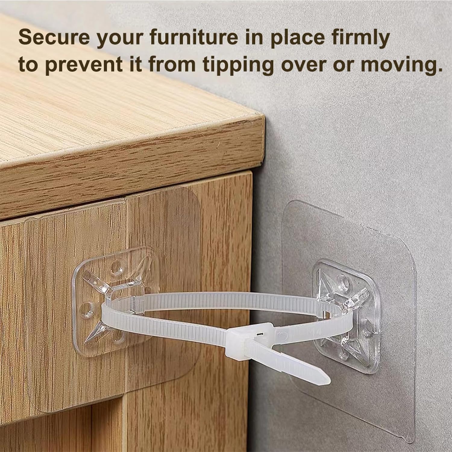 12‑Pack Furniture Anti‑Tip Kit, 7cm Self‑Adhesive Wall Anchors, No‑Drill Child Safety Furniture Straps for Dresser, Bookcase, Cabinet Anti‑Toppling Protection