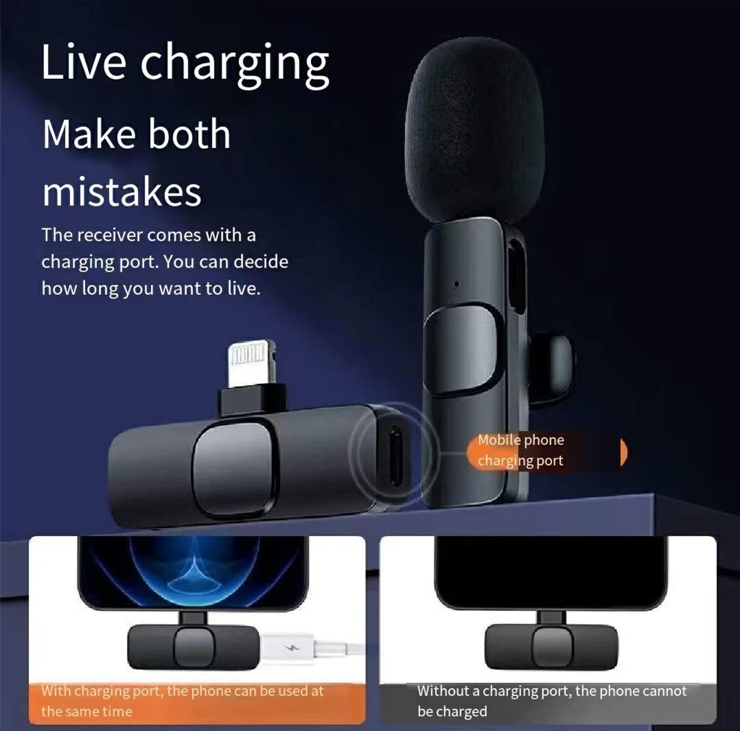 2‑Pack Wireless Lavalier Lapel Microphone, Plug‑Play Clip‑on Mini Mic for iPhone, iPad & Android, Noise‑Reduction for Vlogging, Interview, Live Streaming & Video Recording