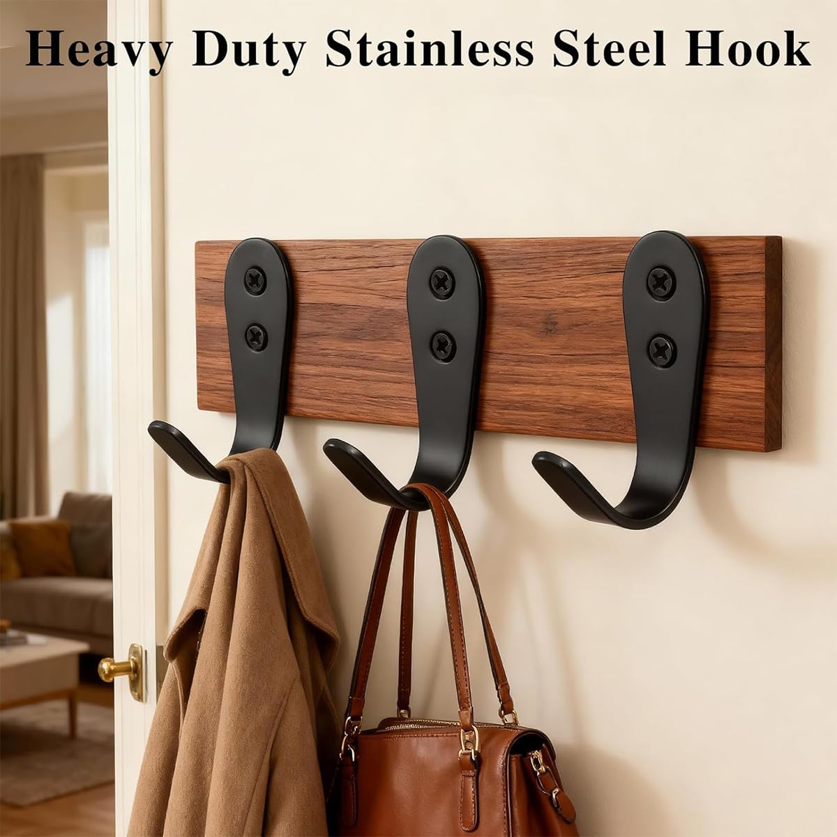 Black Stainless Steel Wall Hooks 10 Pack Heavy Duty Double Screw Coat Hooks Wall