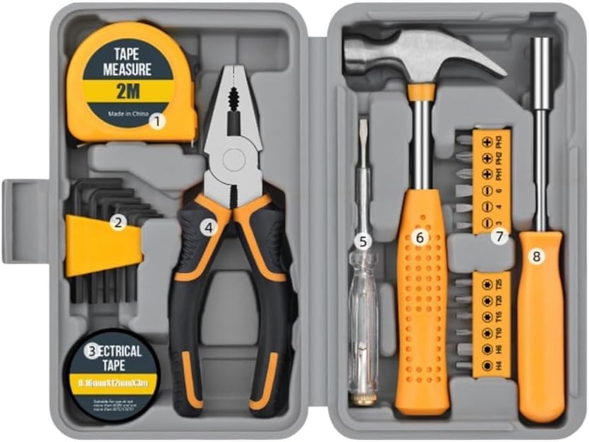 24-Piece Household Tool Kit,Premium Metal Hand Tools Set with Storage Box