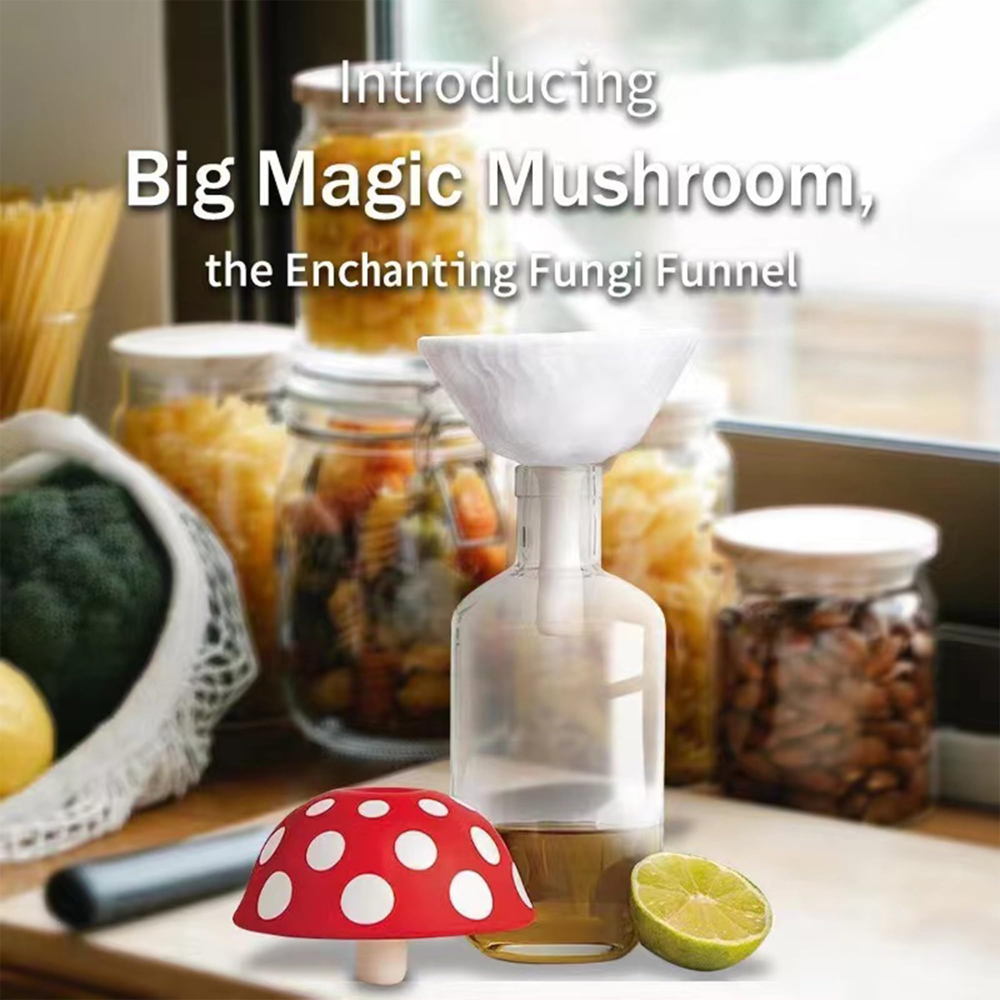 Mushroom Small Funnel, Foldable Silicone Kitchen Funnel with Wide‑Mouth Design, Practical Collapsible Gadget for Transferring Liquids & Powders into Jars, Bottles and Containers