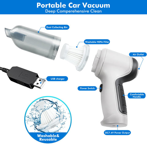 Car Vacuum Cleaner - Mini Handheld Gun Cordless Vacuum Cleaner with 9000Pa/120W