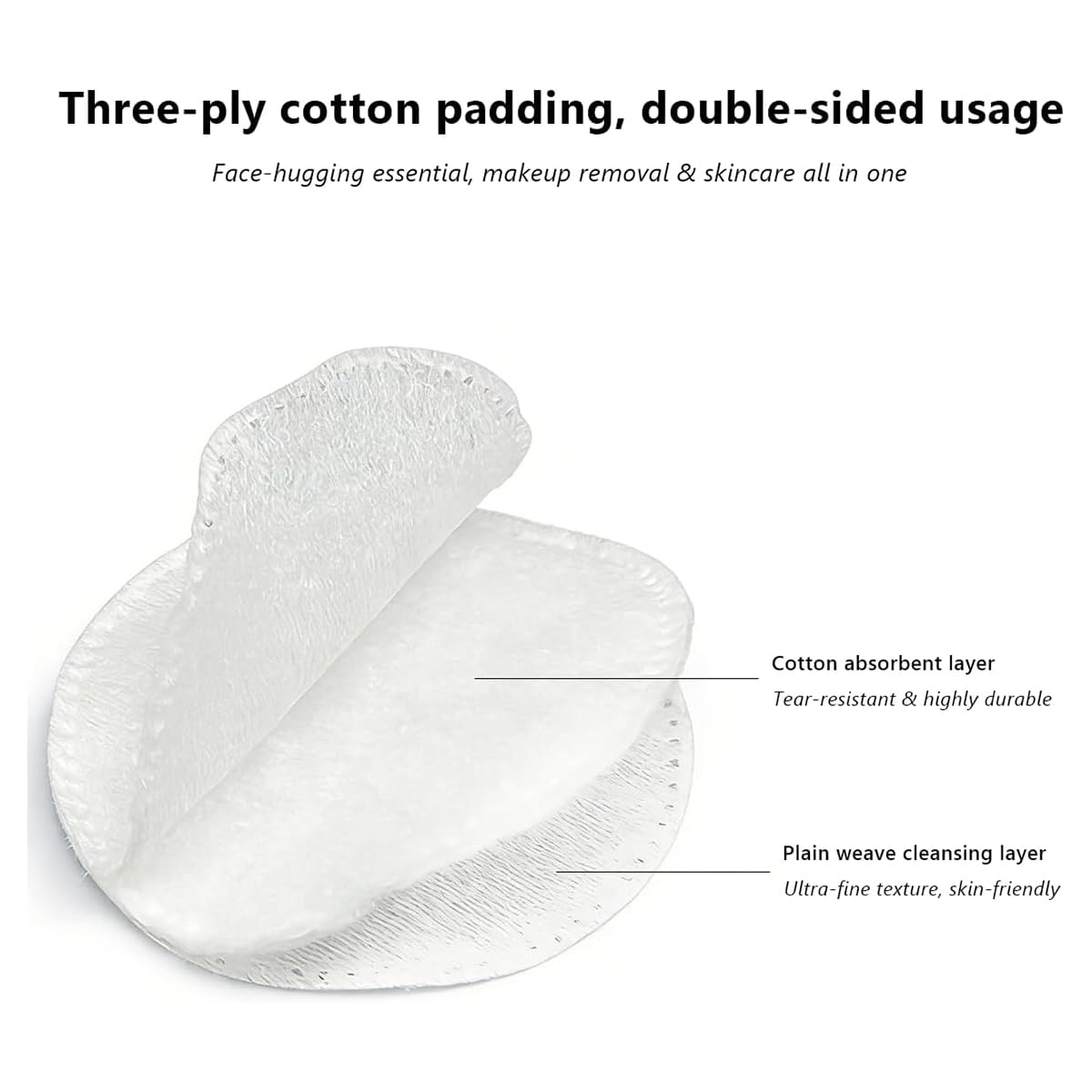 100PCS Cotton Rounds, Makeup Remover Pads, 3-Layer Soft Cotton Pads for Face, Dual-Sided Flat Texture Facial Cotton Pads for Makeup Removal, Skincare, Toner and Cleansing 5 Pack