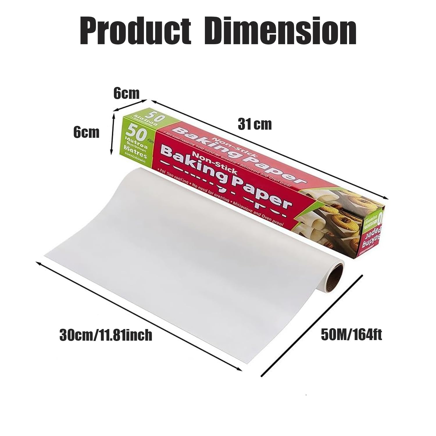 2-Pack Parchment Paper Roll with Cutter (30cm x 50M Each), Non-Stick Oil-Proof Baking Paper, Heat-Resistant for Air Fryer, Oven, Grilling & Steaming, White